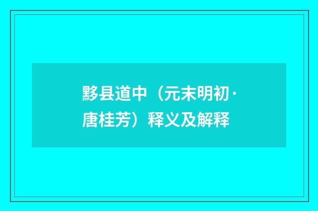 黟县道中（元末明初·唐桂芳）释义及解释