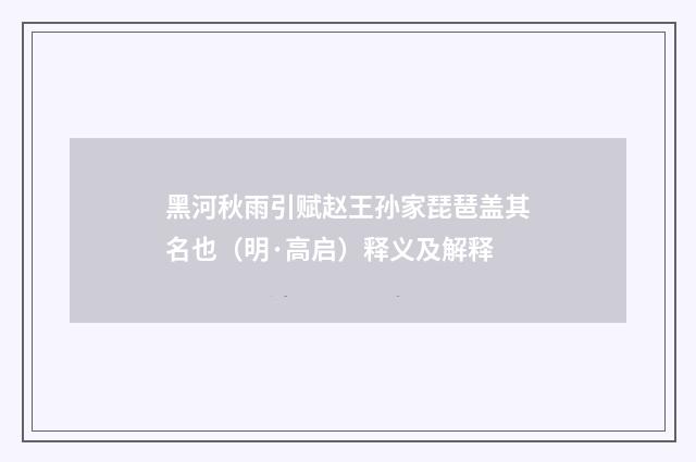 黑河秋雨引赋赵王孙家琵琶盖其名也（明·高启）释义及解释