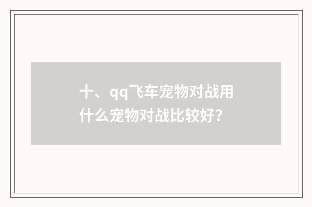 十、qq飞车宠物对战用什么宠物对战比较好？