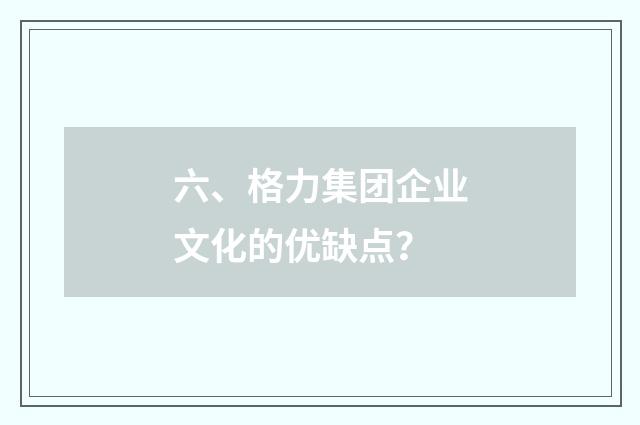 六、格力集团企业文化的优缺点？