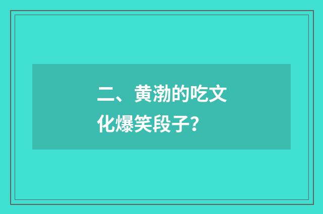 二、黄渤的吃文化爆笑段子？