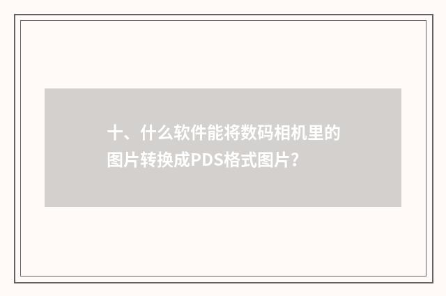 十、什么软件能将数码相机里的图片转换成PDS格式图片？