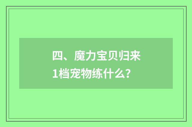 四、魔力宝贝归来1档宠物练什么？