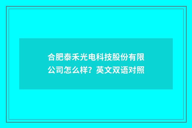 合肥泰禾光电科技股份有限公司怎么样？英文双语对照