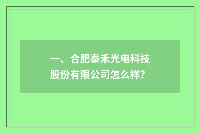 一、合肥泰禾光电科技股份有限公司怎么样？