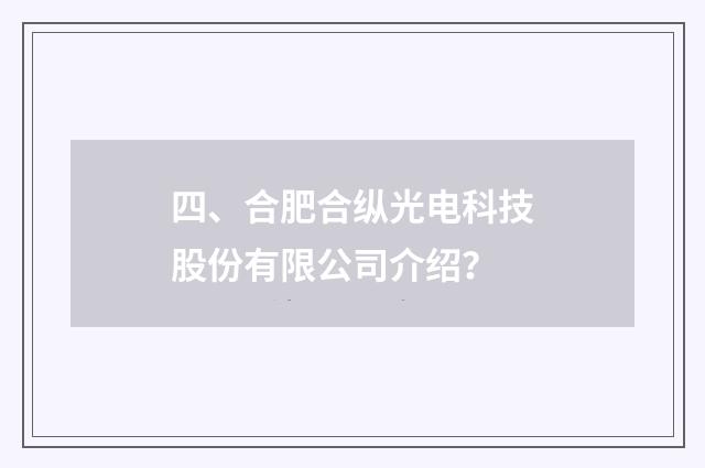 四、合肥合纵光电科技股份有限公司介绍？