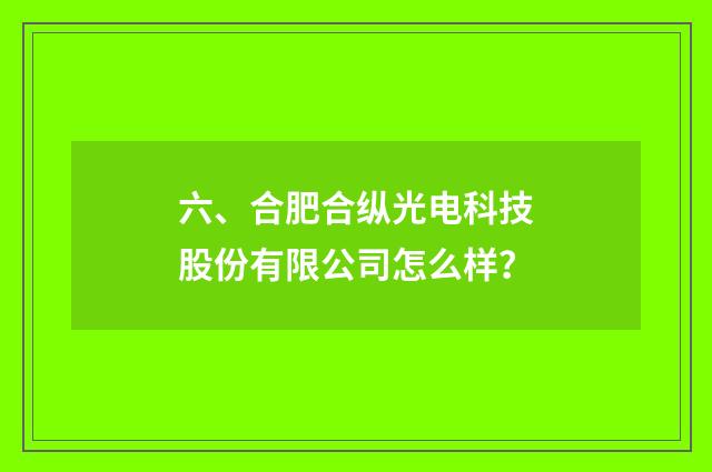 六、合肥合纵光电科技股份有限公司怎么样？