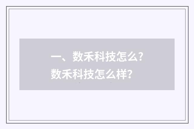 一、数禾科技怎么?数禾科技怎么样？