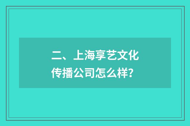 二、上海享艺文化传播公司怎么样？