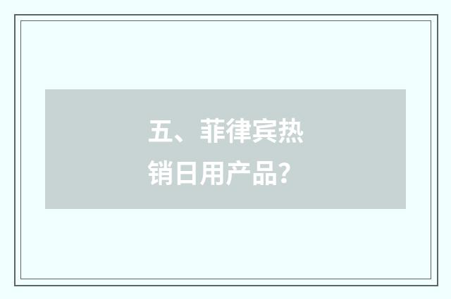 五、菲律宾热销日用产品？