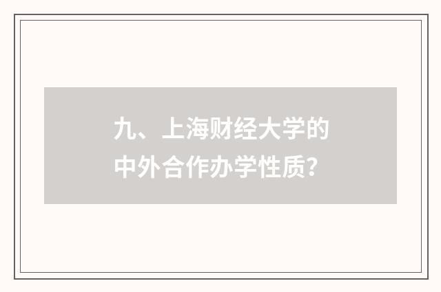 九、上海财经大学的中外合作办学性质？