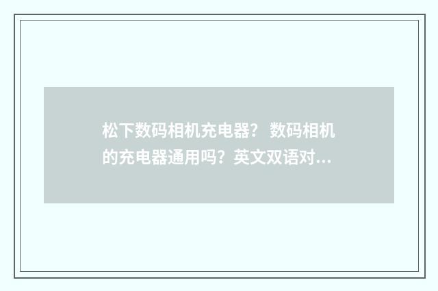 松下数码相机充电器？ 数码相机的充电器通用吗？英文双语对照