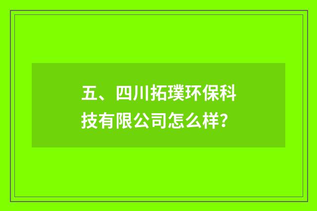 五、四川拓璞环保科技有限公司怎么样？