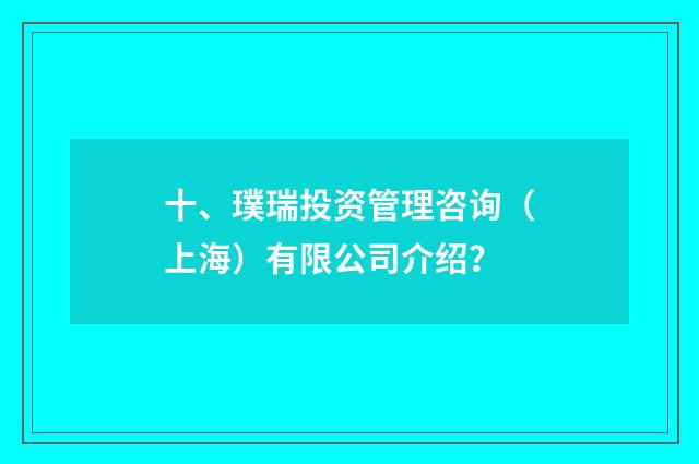 十、璞瑞投资管理咨询（上海）有限公司介绍？
