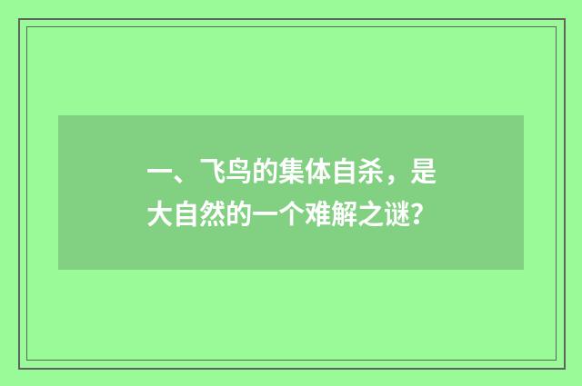 一、飞鸟的集体自杀，是大自然的一个难解之谜？
