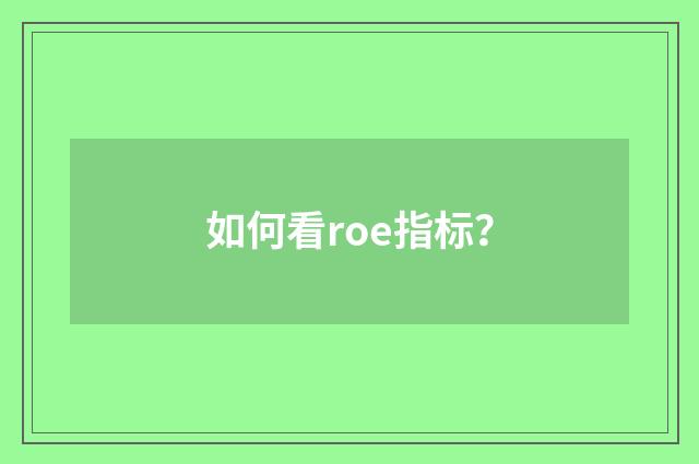 如何看roe指标？