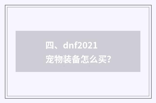 四、dnf2021宠物装备怎么买？