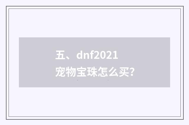 五、dnf2021宠物宝珠怎么买？