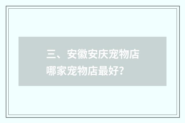 三、安徽安庆宠物店哪家宠物店最好？