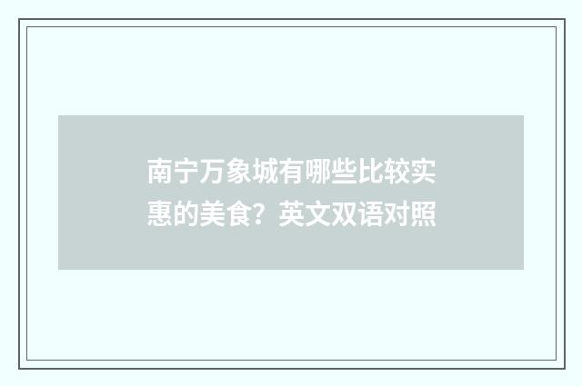 南宁万象城有哪些比较实惠的美食？英文双语对照