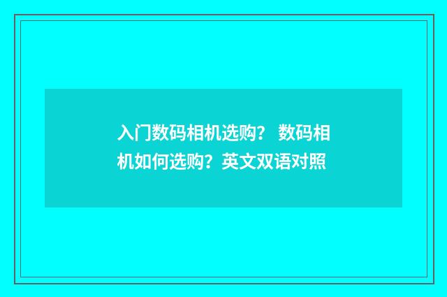 入门数码相机选购？ 数码相机如何选购？英文双语对照