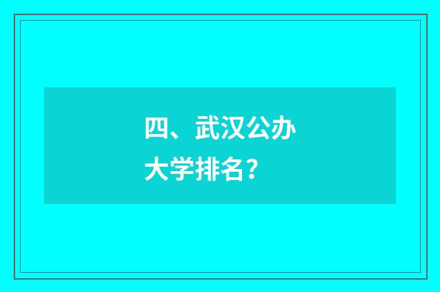 四、武汉公办大学排名？