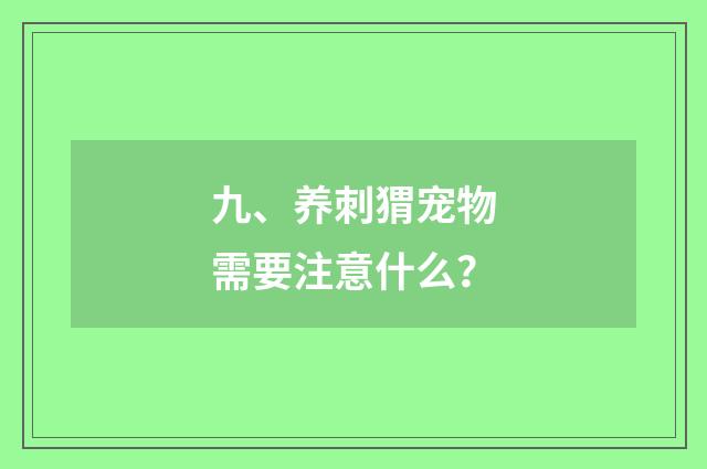 九、养刺猬宠物需要注意什么？