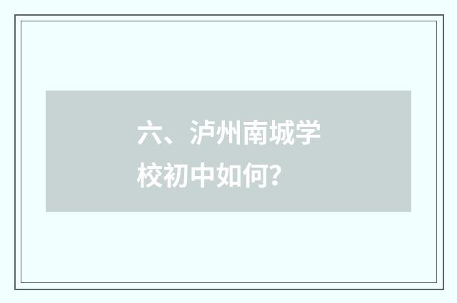 六、泸州南城学校初中如何？