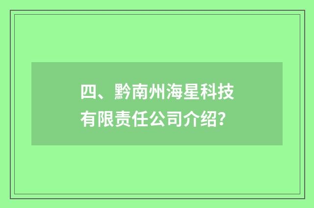 四、黔南州海星科技有限责任公司介绍？