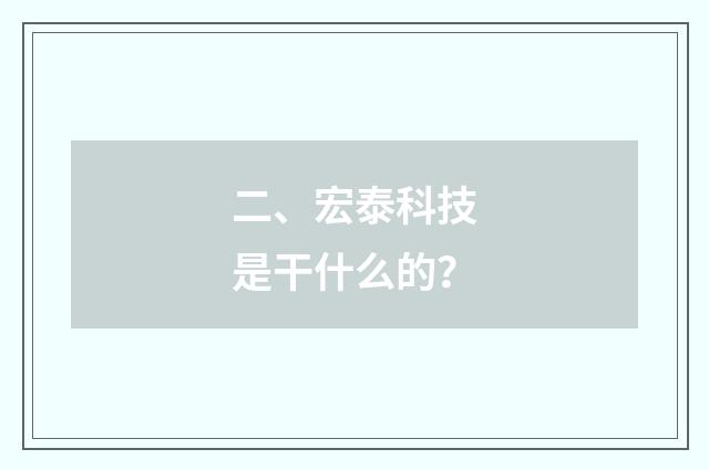 二、宏泰科技是干什么的？