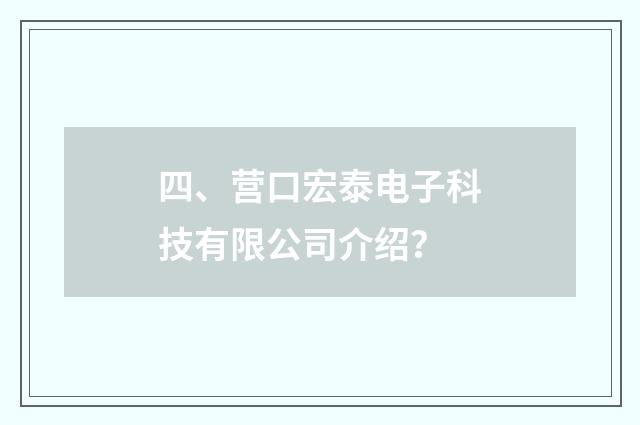 四、营口宏泰电子科技有限公司介绍？
