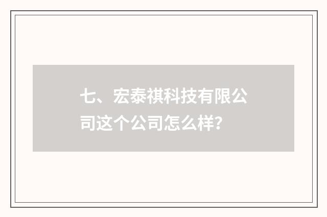 七、宏泰祺科技有限公司这个公司怎么样？