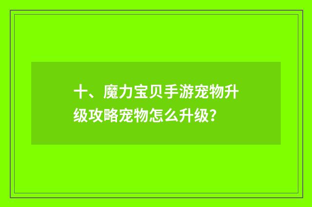 十、魔力宝贝手游宠物升级攻略宠物怎么升级？