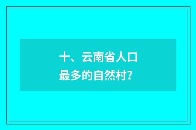 十、云南省人口最多的自然村?