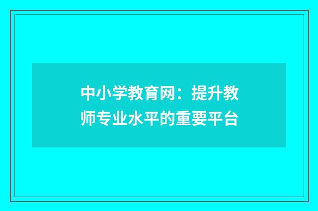 中小学教育网：提升教师专业水平的重要平台