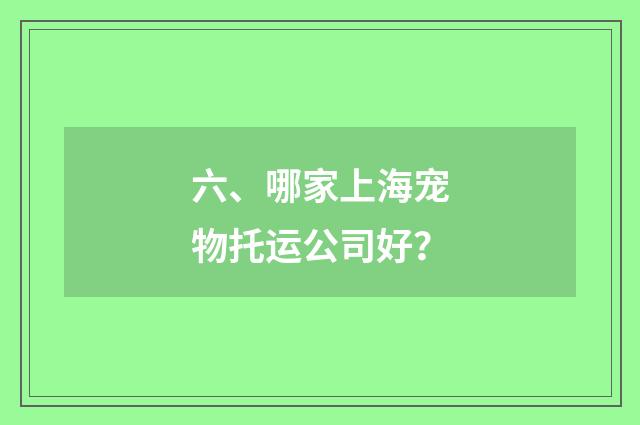 六、哪家上海宠物托运公司好？