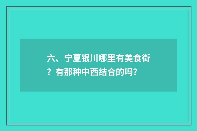 六、宁夏银川哪里有美食街？有那种中西结合的吗？