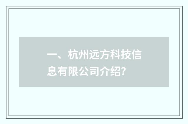 一、杭州远方科技信息有限公司介绍？