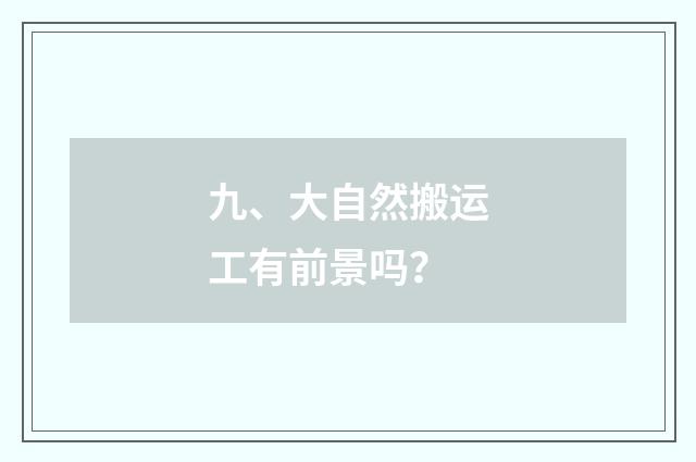 九、大自然搬运工有前景吗？