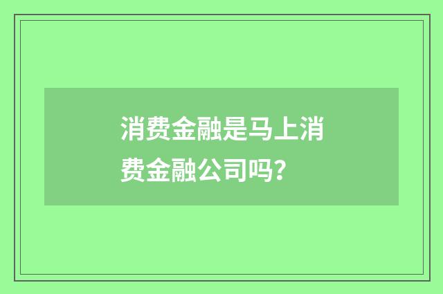 消费金融是马上消费金融公司吗?