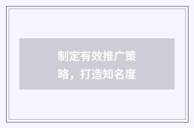 制定有效推广策略，打造知名度