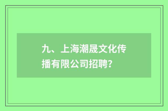 九、上海潮晟文化传播有限公司招聘?