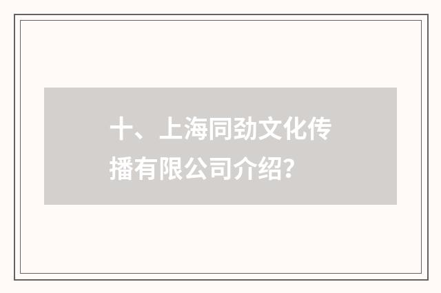 十、上海同劲文化传播有限公司介绍？