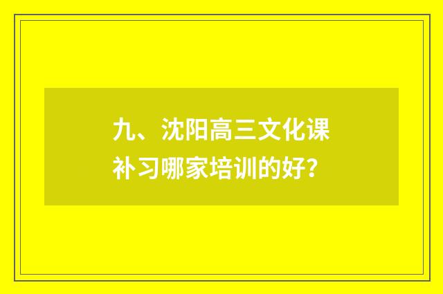 九、沈阳高三文化课补习哪家培训的好？