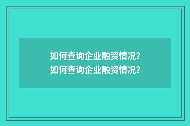 如何查询企业融资情况？如何查询企业融资情况？