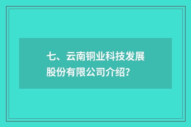 七、云南铜业科技发展股份有限公司介绍？
