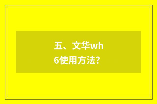 五、文华wh6使用方法？