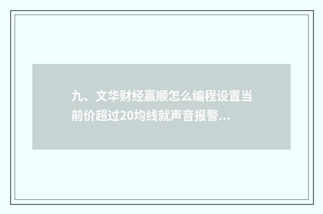 九、文华财经赢顺怎么编程设置当前价超过20均线就声音报警？