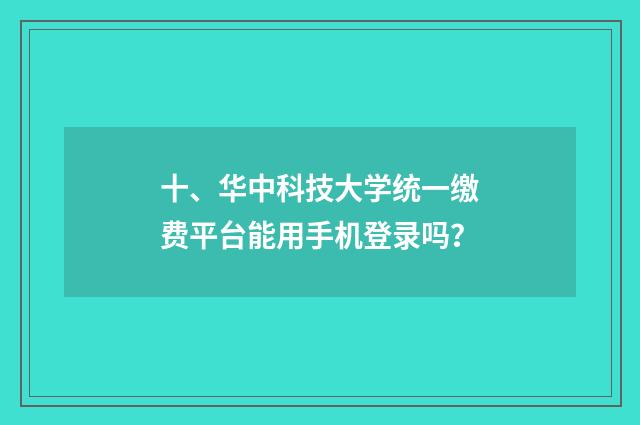 十、华中科技大学统一缴费平台能用手机登录吗？