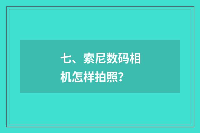 七、索尼数码相机怎样拍照？